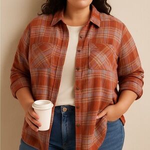 Pilcro Rust and Gray Plaid Button Down Shirt